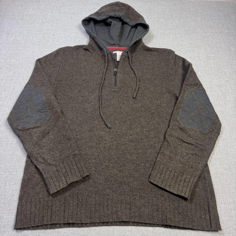 Carbon 2 Cobalt Hooded Sweater Mens Large Brown 1/4 Zip Quilted Elbow